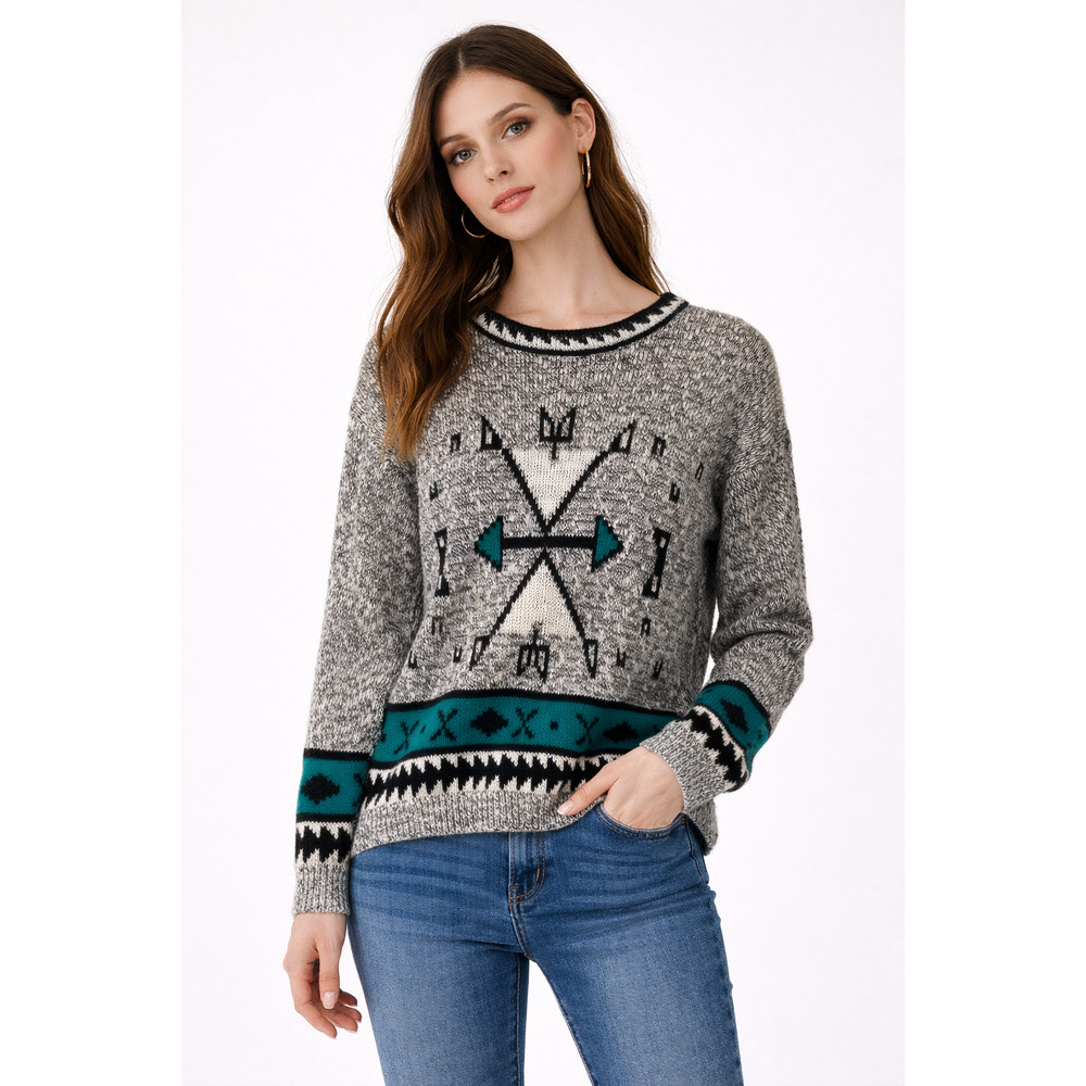 Vintage Adele Knitwear Teal Southwestern Compass Sweater S/M
